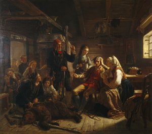 Haavoittunut karhunmetsästäjä tekijältä Adolph Tidemand