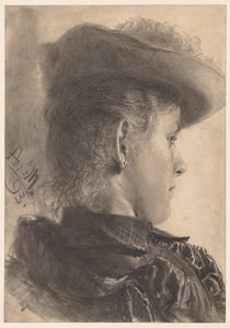 Naisen rintakuva takaa katsottuna tekijältä Adolph Menzel