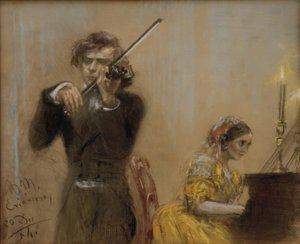 Clara Schumann ja Joseph Joachim muusikot tekijältä Adolph Menzel