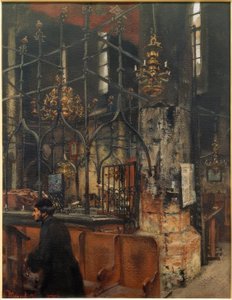 Prahan vanhan uuden synagogan sisätilat tekijältä Adolph Menzel