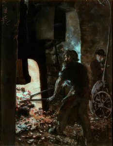 Omakuva työntekijän kanssa höyryvasaralla tekijältä Adolph Menzel