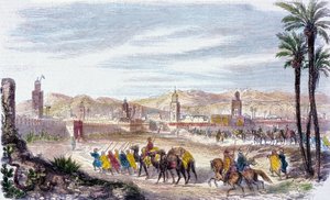 Marrakech, Marokko (värillinen kaiverrus) tekijältä Adolphe (after) Rouargue