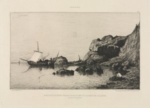Kalastusvene saapumassa Colliouren kallioille, 1878.