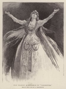 Unkarilainen sopraano Katharina Klafsky Elisabethin roolissa Richard Wagnerin oopperassa Tannhauser Royal Opera Housessa, Covent Gardenissa, Lontoossa
