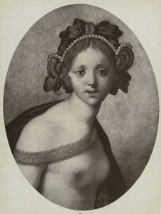 Valokuvakopio naishahmon, mahdollisesti jumalattaren, maalauksesta Venus (otsikko esineessä) tekijältä Adolphe Braun and Cie. (attributed to)