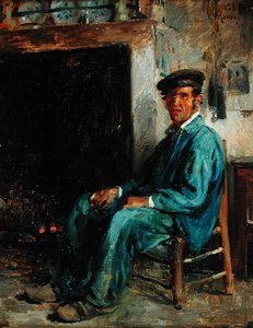 Talonpoika tulisijan edessä, 1859