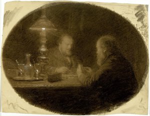 Kaksi ystävää pöydän ääressä tekijältä Adolphe Felix Cals