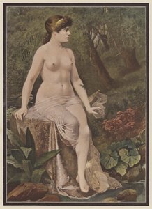Nainen istuu maaseudulla (väri litho) tekijältä Adolphe-Frederic Lejeune