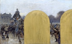Luonnos Pariisin kaupungintalon prefektin toimistoa varten: Kokoontuminen Strasbourgin patsaan edessä.