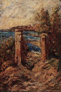 Cassisin portaali, Maisema meren rannalla Adolphe Monticellin (1824-1886) maalaus, koko 45x30 cm Musee Grobet-Labadie tekijältä Adolphe Joseph Thomas Monticelli