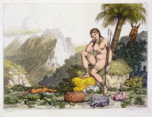 Etelä-Amerikan intiaaninainen, kaiverrus Gallo Gallina (1796-1874) (värikaiverrus) tekijältä Adolphe Joseph Thomas Monticelli