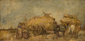 Hayfield, c. 1870 tekijältä Adolphe Joseph Thomas Monticelli