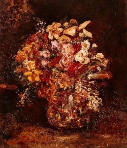 Kukkamaljakko, noin 1878-80 (öljy paneelille). tekijältä Adolphe Joseph Thomas Monticelli