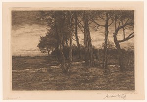 Maisema puiden kanssa Ilta (otsikko esineessä) tekijältä Adolphe P.H J. van Weezel Errens (signed by artist)