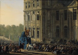 Henri IV:n (1553-1610) patsaan kuljettaminen Louvren kasvistopaviljongin edessä, 1818