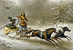 Kelkka lumessa, Venäjä (värikaiverrus) tekijältä Adolphe Rouargue