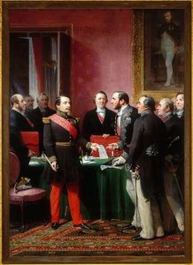 Napoleon III esittää paroni Haussmannille asetuksen naapurikuntien liittämisestä (16. helmikuuta 2003). tekijältä Adolphe Yvon
