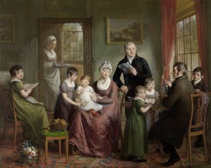 Muotokuva Adrianus Bonebakkerin perheestä Dirk L. Bennewitzin kanssa Muotokuva Adrianus Bonebakkerin ja hänen kumppaninsa D.L. Bennewitz tekijältä Adriaan de Lelie (signed by artist)