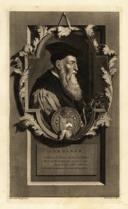 Winchesterin piispan ja poliitikon Stephen Gardinerin muotokuva. Vaakuna. Pieter Stevens van Gunstin kuparikaiverrus Adriaen van der Werffin mukaan Isaac de Larreyn teoksesta Histoire d