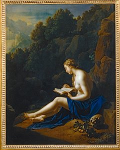 Santa Maria Magdalena katuvainen, yksinäisyydessä mietiskelevä ... tekijältä Adriaan van der Werff