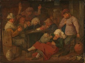Hollanti: majatalo, jossa on juopuneita talonpoikia Poor Folk Drinking in a Tavern (köyhä kansa juomassa kapakassa) tekijältä Adriaen Brouwer