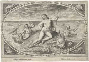 Amfitriitti kalan päällä Sea Gods (sarjan nimi) tekijältä Adriaen Collaert