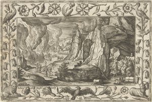 Lot i les seves filles Paisatges amb escenes bíbliques, mitològiques i escenes de caça (títol de la sèrie). tekijältä Adriaen Collaert