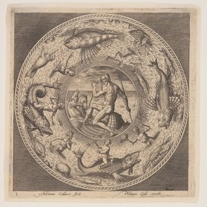 Poseidon, lautasmallisarjasta (Fonds de Coupe). tekijältä Adriaen Collaert