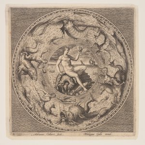 Thetis kuorella, lautasmallisarjasta (Fonds de Coupe). tekijältä Adriaen Collaert