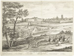 Näkymä Bethunesta (vasen arkki) Veuë de la Ville de Bethune en Artois (otsikko esineessä)