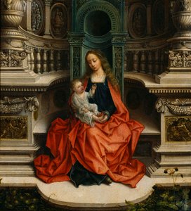Neitsyt ja lapsi valtaistuimella - Adriaen Isenbrantin maalaus (Adrien Ysenbrant, Ysenbrandt, Hysebrant) (1490-1551)