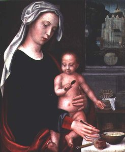 Madonna at Bata (panel)finn tekijältä Adriaen Isenbrandt or Isenbrant