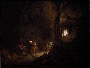 Talonpoikaperhe navetassa (öljy kankaalle tekijältä Adriaen Jansz. van Ostade