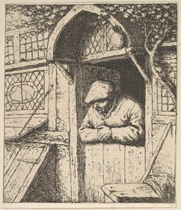 Talonpoika nojaa ovelle, 1610-85. tekijältä Adriaen Jansz. van Ostade
