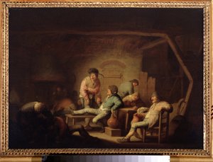 Inn-kohtaus. (Tavernakohtaus). Adriaen Jansz van Ostaden (1610-1685) maalaus noin 1635. Hollantilainen koulu, barokkityyli. Öljy puulle. Pushkin-museo, Moskova. tekijältä Adriaen Jansz. van Ostade