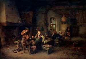 Majatalon sisustus, jossa on yhdeksän talonpoikaa ja Hurdy-Gurdy-soitin, 1653. tekijältä Adriaen Jansz. van Ostade