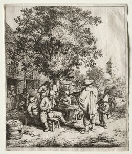 Viulunsoittaja ja hurdy-gurdy poika. tekijältä Adriaen Jansz. van Ostade
