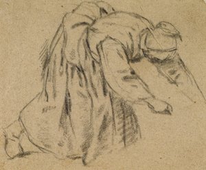 Woman Bending Down, 1656 (liitu paperille) tekijältä Adriaen Jansz. van Ostade