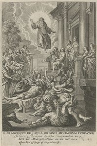 H. Franciscus van Paola geneest de zieken St. Francis de Paula, alaikäisten ritarikunnan perustaja (nimike esineessä)