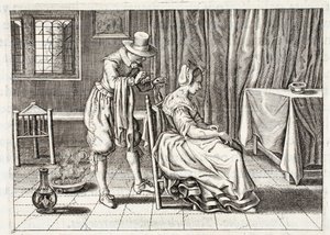 Iilimatojen levittäminen, kuvitus Johannes de Brunen (1589-1658), Jan Jacobs Schipperin teoksesta "Emblemata of Zinne-werk", Amsterdam, 1661 tekijältä Adriaen Pietersz van de Venne