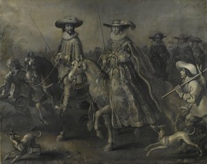 Friedrich V (1596-1632), Pfalzin vaaliruhtinas, Böömin kuningas ja hänen vaimonsa Elizabeth Stuart (1596-1662) hevosen selässä