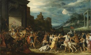 Les Horace entrent dans Rome - Horatii saapuu Roomaan, kirjoittanut Stalbemt, Adriaen, van (1580-1662). Öljy puulle. Mitat: 67 x 109 cm. Tukholman kansallismuseo
