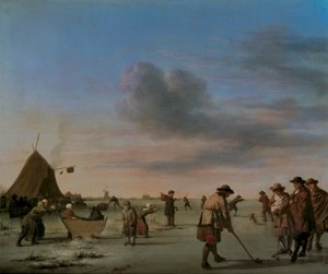 Golffareita jäällä Haarlemin lähellä, 1668 (paneeli) tekijältä Adriaen van de Velde