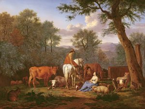 Maisema karjan ja hahmojen kanssa, 1664