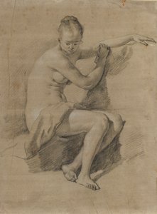 Istuva nainen alaston, n. 1660-70 (mustavalkoinen liitupiirros)