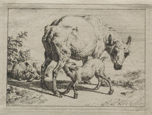 Uuhi ja kaksi karitsaa, 1670. tekijältä Adriaen van de Velde