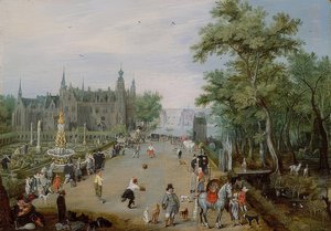 Jeu de Paume -peli palatsin edessä. Noin 1614