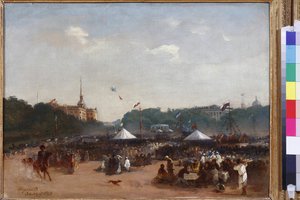 Volkov, Adrian Markovich (1827-1873) Balagans on the Field of Mars Pietarissa. Öljy kankaalle tekijältä Adrian Markovich Volkov