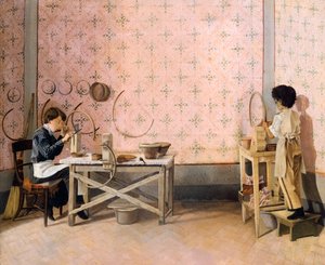 Lapset työskentelevät alabastereissa, Adriano Cecioni (1836-1886) Öljy kankaalle, 39,5x47,5 cm tekijältä Adriano Cecioni