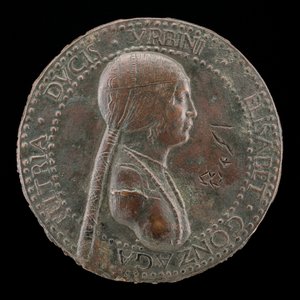 Elisabetta Gonzaga, kuollut 1528, Urbinon herttuatar, Guidobaldo I:n vaimo 1489 [obv], luultavasti 15 vuoden jälkeen